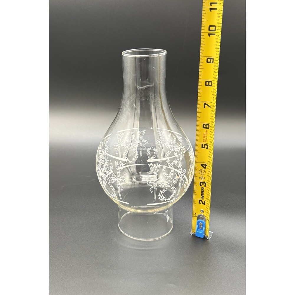 Oil Lamp Clear Glass Replacement Chimney Wheat Flame Etched - Picture 5 of 8